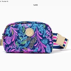 Lilly Pulitzer Navy Aegean Jeanie Crossbody Belt Bag with Pink & Teal Accents